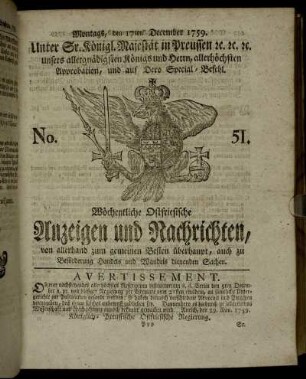 No. 51. Montags, den 17ten December 1759.