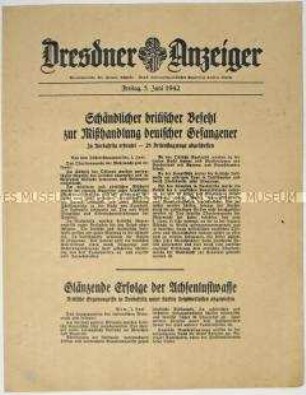 Nachrichtenblatt "Dresdner Anzeiger" mit Meldungen des Oberkommandos der Wehrmacht und des italienischen Oberkommandos u.a. zum Kriegsgeschehen in Nordafrika