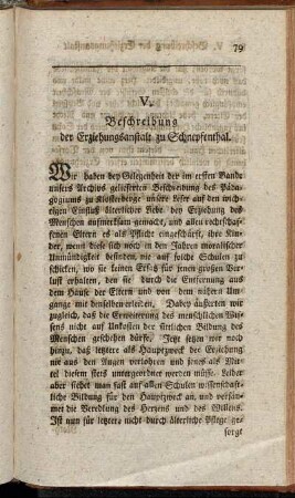 V. Beschreibung der Erziehungsanstalt zu Schnepfenthal.