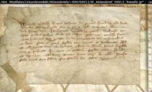Indulgenzbrief (Ablaßbrief) von 12 Bischöfen zu Gunsten des Klosters Benninghausen. Daran Transfix (1330 Januar 30)
