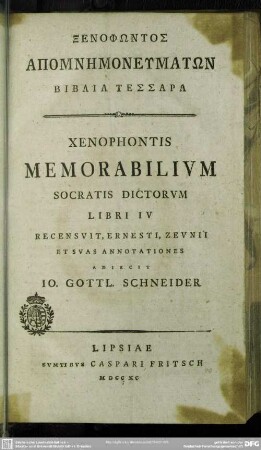 Xenophōntos apomnēmoneumatōn Sōkratus Biblia Tessara