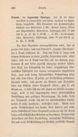 496-499 [Rezension] Oswald, Johannes Heinrich, Die dogmatische Theologie