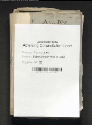 Liquidation der durch die britische und andere Truppen der all. Armee während des Siebenjährigen Krieges in Lippe verursachten Kriegskosten