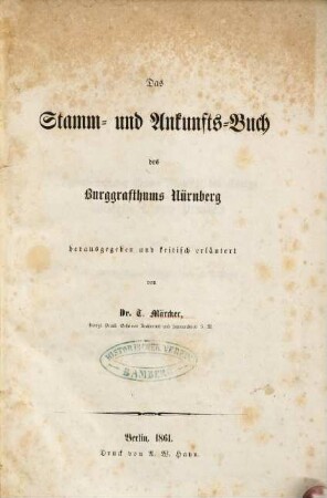 Das Stamm- und Ankunfts-Buch des Burggrafthums Nürnberg