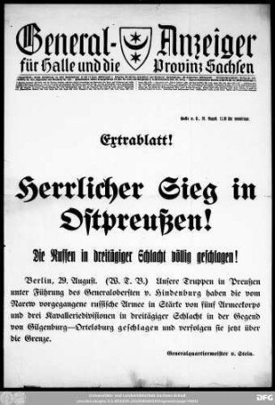 General-Anzeiger für Halle und die Provinz Sachsen, Extrablatt - 11.30 Uhr vormittags