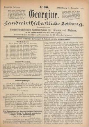 Sechzigster Jahrgang. No. 36. Insterburg, 1. September 1892.