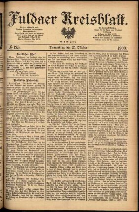 Erste Ausgabe vom Donnerstag, den 25. Oktober 1900.