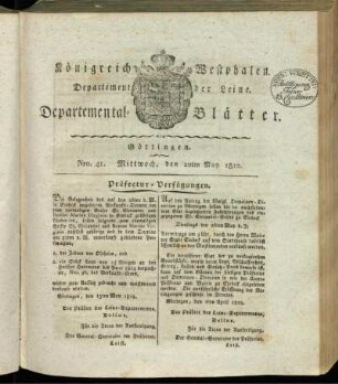 Nro. 41. Mittwoch, den 20ten May 1812 [-] Nro. 50. Sonnabend, den 20ten Junius 1812