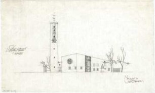 Gsaenger, Gustav; Augsburg - Pfersee (Bayern); Ev. St. Pauls Kirche - Vorprojekt, Nordseite (Ansicht)