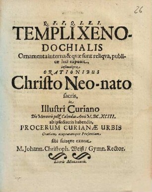 Templi xenodochialis ornamenta interna & quae sunt reliqua