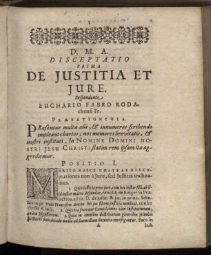Disceptatio Prima. De Justitia Et Jure.