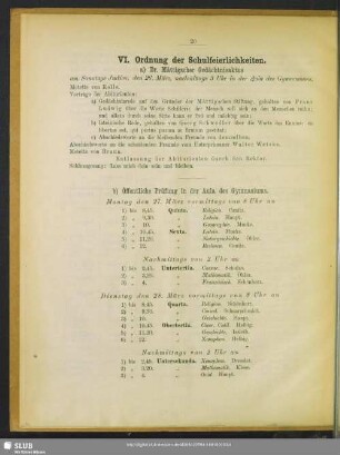 VI. Ordnung der Schulfeierlichkeiten