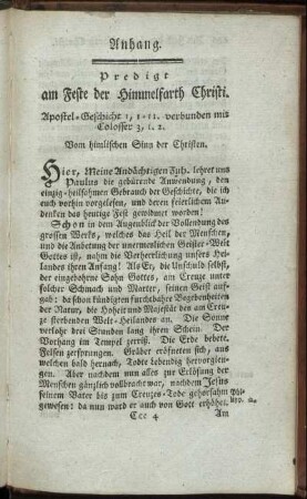 Predigt am Feste der Himmelfarth Christi.