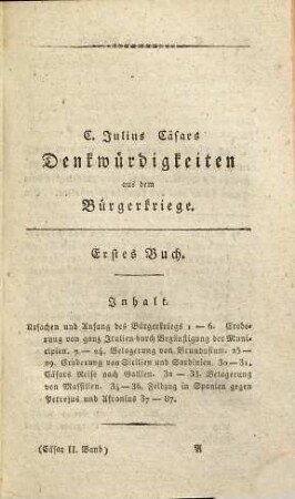 C. Julius Cäsars Denkwürdigkeiten aus dem gallischen und bürgerlichen Kriege, 2. Denkwürdigkeiten aus dem Bürgerkriege