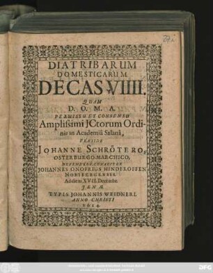 Diatribarum Domesticarum Decas VIIII.