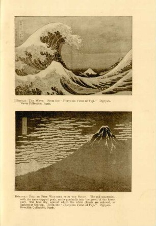 Hókusai: The wave. From the "Thirty-six views of Fuji". Diptych. ... Hókusai: Fuji in fine weather from the south. The red mountain, with its ...