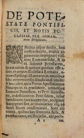 De potestate pontificis et notis Ecclesiae