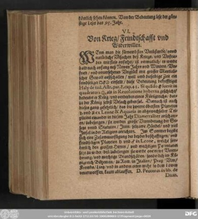 VI. Von Krieg/ Feindtschafft vnd Widerwillen.