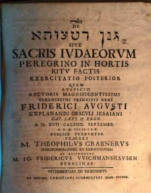 De Ganān d-Tāʿûtâ Sive Sacris Ivdaeorvm Peregrino In Hortis Ritv Factis, 2