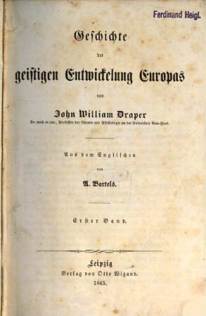 Geschichte der geistigen Entwickelung Europas, 1