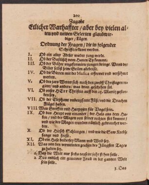 Ordnung der Fragen/ die in folgender Schrifft erkleret werden.