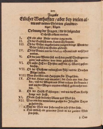 Ordnung der Fragen/ die in folgender Schrifft erkleret werden.