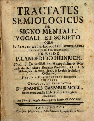 Tractatus semiologicus de signo mentali, vocali et scripto