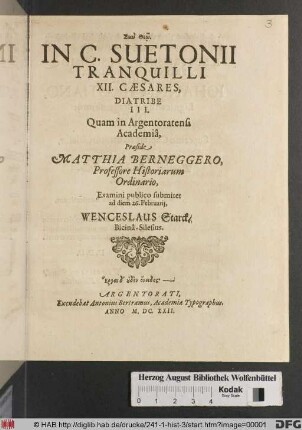 In C. Suetonii Tranquilli XII. Caesares, Diatribe III.