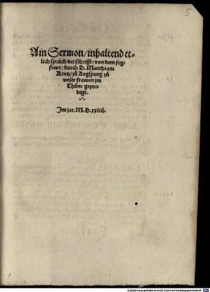 Ain Sermon, inhaltend etlich sprüch der schrifft, von dem fegfewr