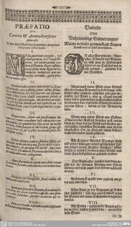 Vorrede Oder Nothwendige Erinnerungen/ Welche in dieser gantzen Roß-Artzney Kunst wol in Acht zu nehmen.