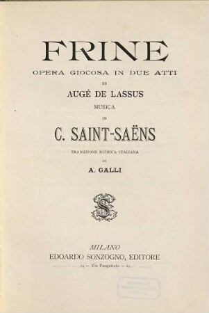 Frine : opera giocosa in due atti