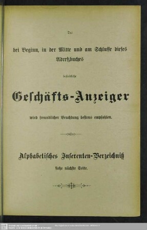 Verzeichnis derjenigen Firmen, welche den Geschäfts-Anzeiger für Ankündigungen benutzen
