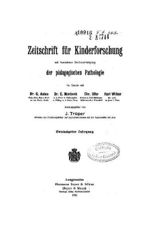 20: Zeitschrift für Kinderforschung - 20.1915