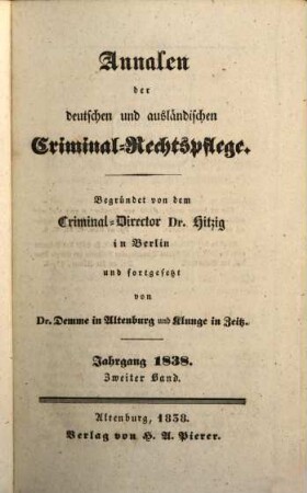 Annalen der deutschen und ausländischen Criminal-Rechtspflege. 5. 1838