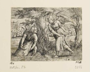 Engel Raphael und der junge Tobias mit Fisch, Blatt 4 der Folge "Geschichte des Tobias"