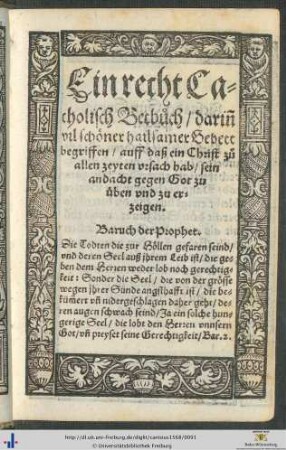 Ein recht Catholisch Betbuch.