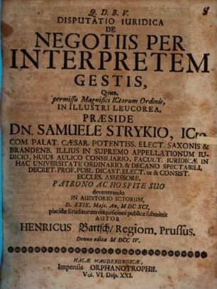 Disputatio Iuridica De Negotiis Per Interpretem Gestis