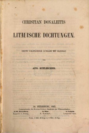 Litauische Dichtungen : erste volständige Ausgabe mit Glossar
