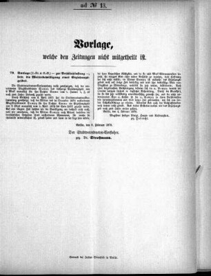 Anlage: ad No.13, Vorlage, welche den Zeitungen nicht mitgeteilt ist