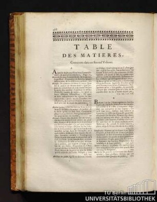 Table des Matieres. Contenues dans ce second Volume.
