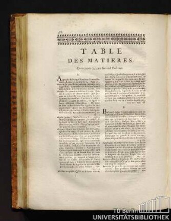 Table des Matieres. Contenues dans ce second Volume.