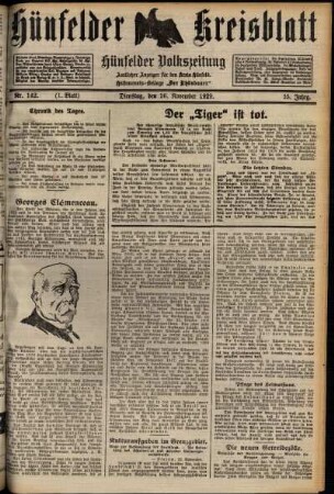 Erste Ausgabe vom Dienstag, den 26. November 1929.