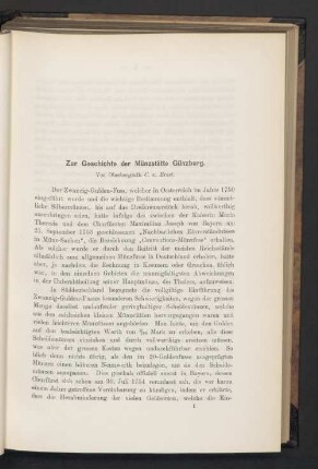 Zur Geschichte der Münzstätte Günzburg