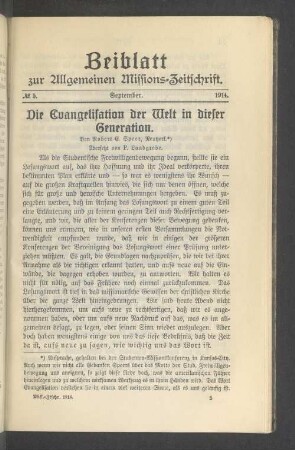 Beiblatt N° 5. September. 1914