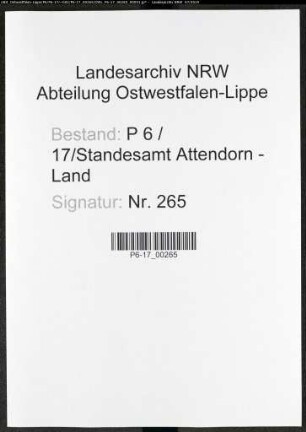 Sterberegister Standesamt Attendorn-Land
