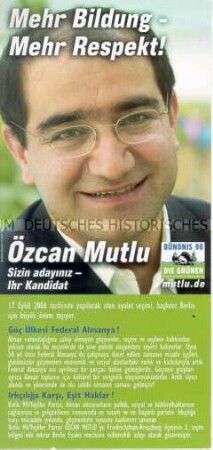 Propagandablatt von Bündnis 90/Die Grünen zur Wahl des Berliner Abgeordnetenhauses am 17. September 2006 in türkischer Sprache