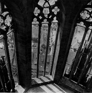Freiburg im Breisgau. Münster. Blick in das Innere des 116 m hohen Kirchturmes