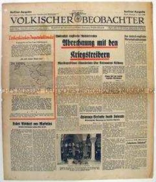 Tageszeitung "Völkischer Beobachter" u.a. über angebliche tschechische Expansionspläne sowie Warnung vor feindlichen Agenten