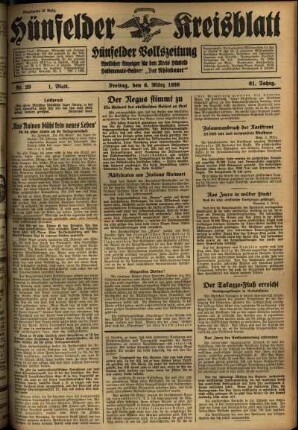 Erste Ausgabe vom Freitag, den 06. März 1936.