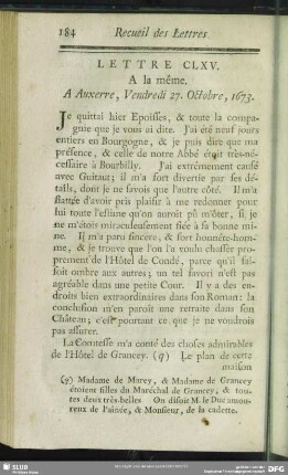 Lettre CLXV. A la même. A Auxerre, Vendredi 27. Octobre, 1673